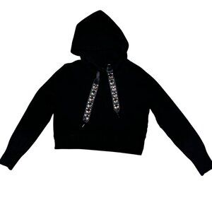 Zara Knit Hoodie Medium Women Gemstone Sparkle Black Soft